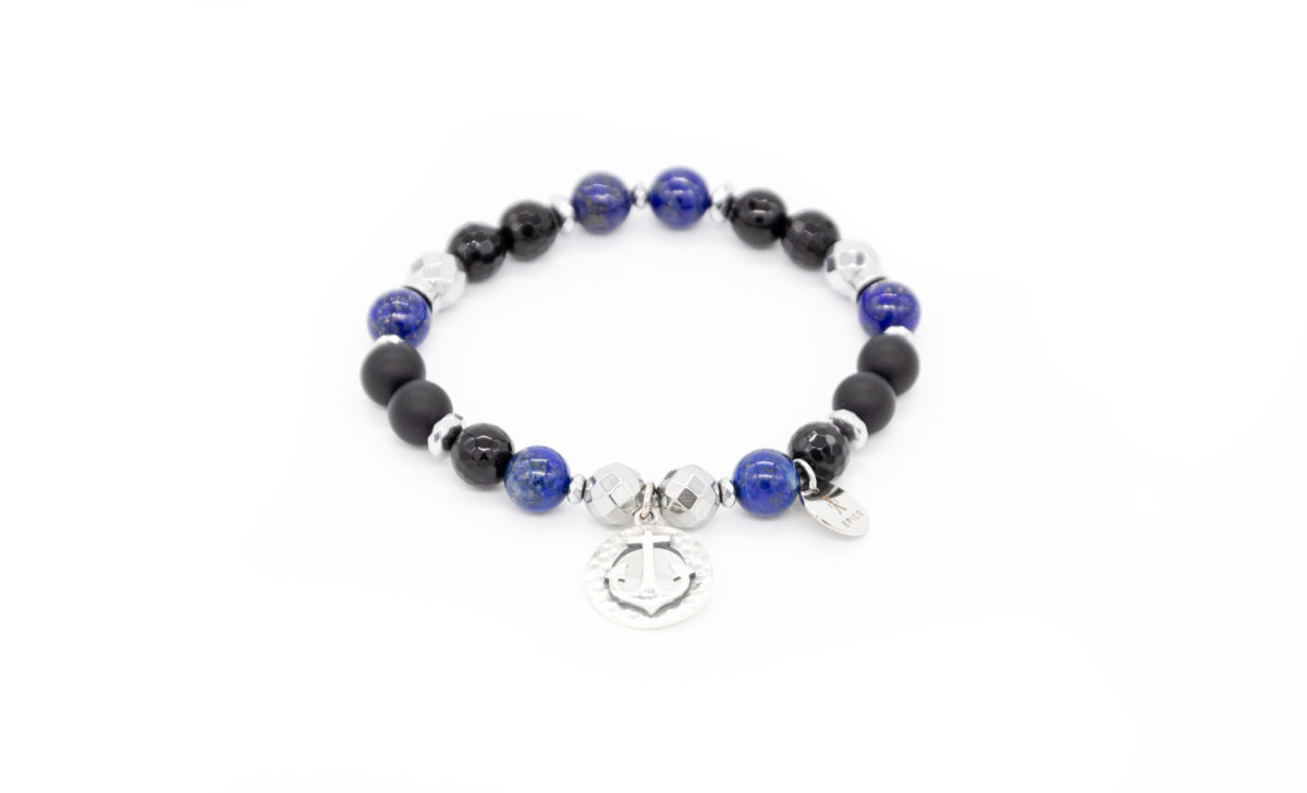 anchor beaded bracelet with blue stones